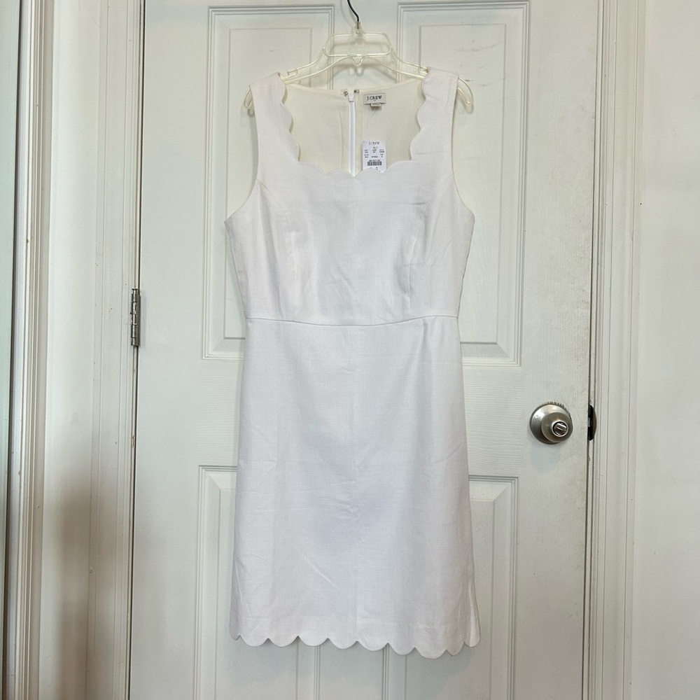 J. Crew White Scalloped Sleeveless Shift Dress
